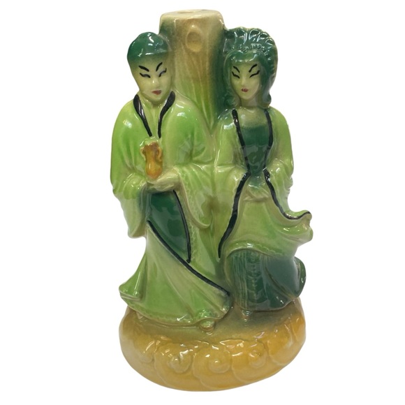 Vintage Other - Vintage 1950  Metro Ware Asian Themed Green Ceramic Lamp Base man woman kitsch